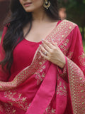 Fabulous Rani Pink Embroidered Georgette Wedding Wear Gown