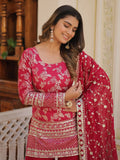 Charming Rani Pink Sequins Jacquard Function Wear Sharara Suit