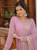Pretty Light Purple Sequins Georgette Function Wear Gown With Dupatta