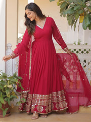 Marvelous Pink Sequins Georgette Function Wear Gown With Dupatta