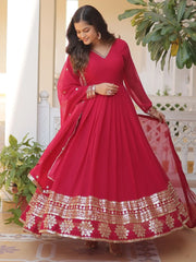 Marvelous Pink Sequins Georgette Function Wear Gown With Dupatta