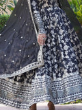 Lovable Black Embroidered Jacquard Reception Wear Gown With Dupatta