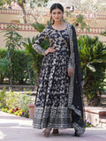 Lovable Black Embroidered Jacquard Reception Wear Gown With Dupatta