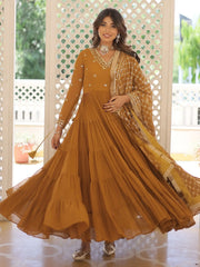 Alluring Mustard Yellow Embroidered Georgette Festival Wear Gown