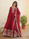 Glamorous Maroon Sequins Georgette Wedding Wear Gown With Dupatta