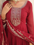 Glamorous Maroon Sequins Georgette Wedding Wear Gown With Dupatta