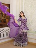 Captivating Purple Embroidered Jacquard Reception Wear Sharara Suit