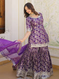 Captivating Purple Embroidered Jacquard Reception Wear Sharara Suit
