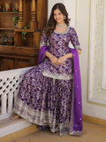 Captivating Purple Embroidered Jacquard Reception Wear Sharara Suit