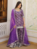 Captivating Purple Embroidered Jacquard Reception Wear Sharara Suit