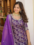 Captivating Purple Embroidered Jacquard Reception Wear Sharara Suit