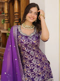Captivating Purple Embroidered Jacquard Reception Wear Sharara Suit