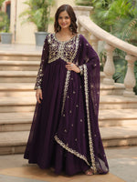 Enchanting Purple Zari Embroidered Georgette Wedding Anarkali Gown