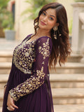 Enchanting Purple Zari Embroidered Georgette Wedding Anarkali Gown
