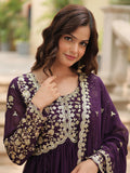Enchanting Purple Zari Embroidered Georgette Wedding Anarkali Gown
