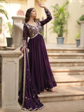 Enchanting Purple Zari Embroidered Georgette Wedding Anarkali Gown