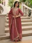 Adorable Brown Embroidered Georgette Anarkali Suit With Sharara