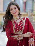 Enchanting Maroon Embroidered Georgette Festival Wear Gown