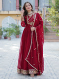 Enchanting Maroon Embroidered Georgette Festival Wear Gown