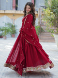 Enchanting Maroon Embroidered Georgette Festival Wear Gown