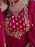Fabulous Pink Embroidered Georgette Traditional Gown With Dupatta
