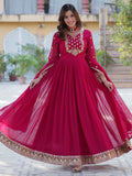 Fabulous Pink Embroidered Georgette Traditional Gown With Dupatta