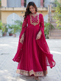 Fabulous Pink Embroidered Georgette Traditional Gown With Dupatta
