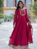 Fabulous Pink Embroidered Georgette Traditional Gown With Dupatta