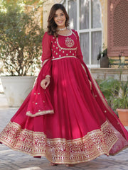 Alluring Pink Embroidered Georgette Wedding Gown With Dupatta