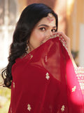 Glamorous Maroon Zari Embroidered Georgette Wedding Gown