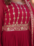 Bewitching Pink Zari Embroidered Georgette Gown With Dupatta