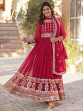 Bewitching Pink Zari Embroidered Georgette Gown With Dupatta