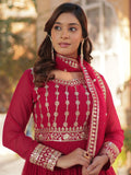 Bewitching Pink Zari Embroidered Georgette Gown With Dupatta