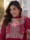 Adorable Pink Pearl Work Georgette Festival Wear Gown With Dupatta