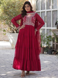 Adorable Pink Pearl Work Georgette Festival Wear Gown With Dupatta