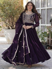 Precious Wine Pearl Work Georgette Wedding Gown With Dupatta