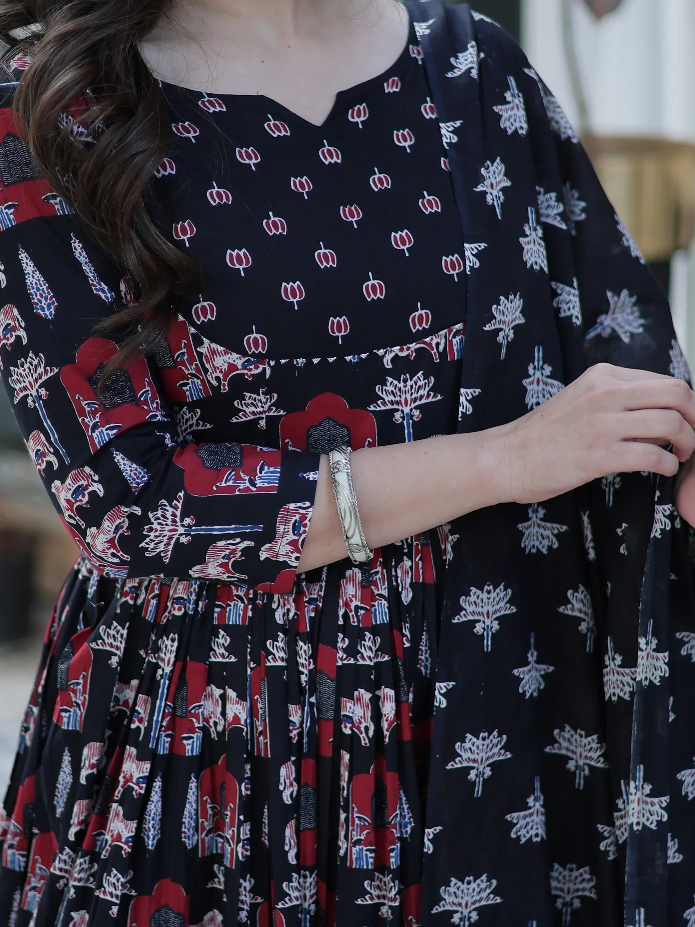 Sweet Black Pichwai Printed Cotton Traditional Anarkali Suit With Dupatta