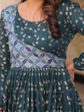 Beautiful Teal Blue Zari Weaving Cotton Festive Wear Gown