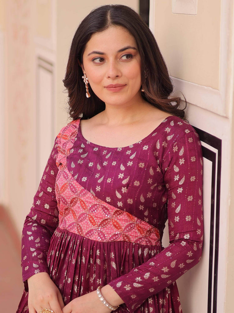 Lovely Wine Zari Weaving Cotton Traditional Gown