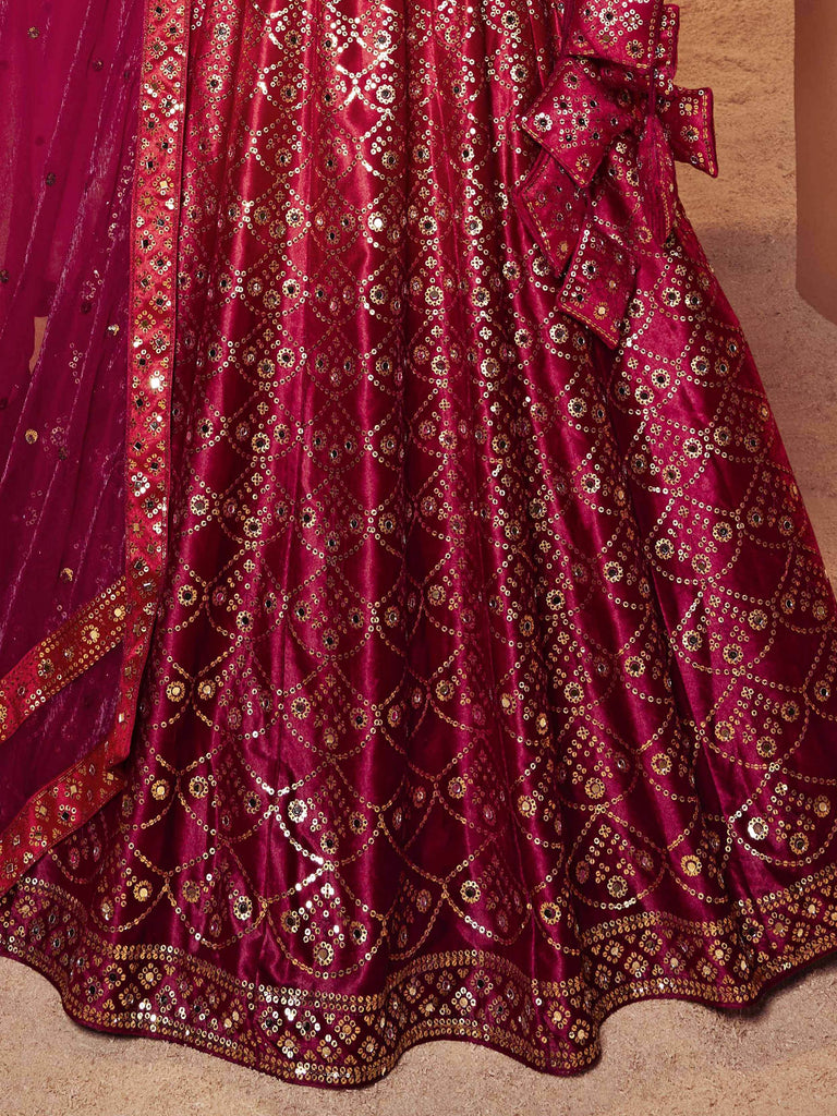 Mesmerizing Magenta Velvet Sequins Work Wedding Lehenga Choli