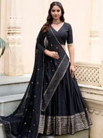 Magnetic Black Zari Weaving Chanderi Silk Lehenga Choli With Dupatta