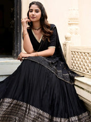 Magnetic Black Zari Weaving Chanderi Silk Lehenga Choli With Dupatta - Ethnic Plus In