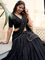 Magnetic Black Zari Weaving Chanderi Silk Lehenga Choli With Dupatta - Ethnic Plus In