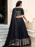 Magnetic Black Zari Weaving Chanderi Silk Lehenga Choli With Dupatta - Ethnic Plus In