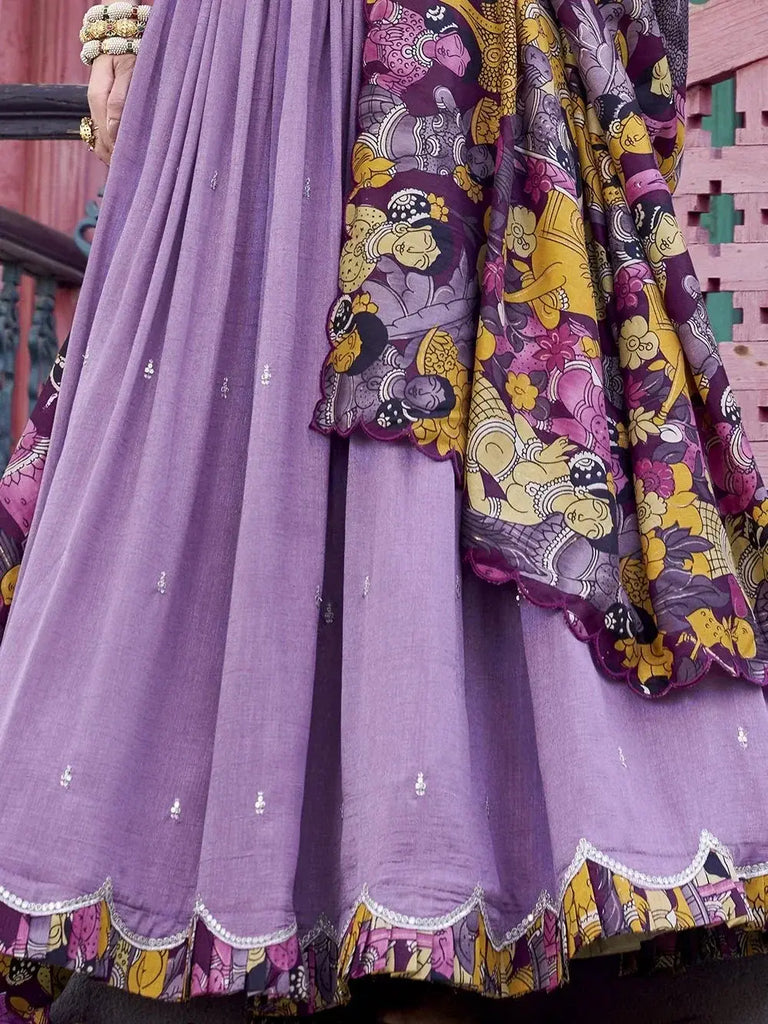 Magnetic Lavender Thread Work Vichitra Silk Traditional Lehenga Choli - Ethnic Plus In