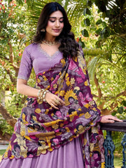 Magnetic Lavender Thread Work Vichitra Silk Traditional Lehenga Choli - Ethnic Plus In
