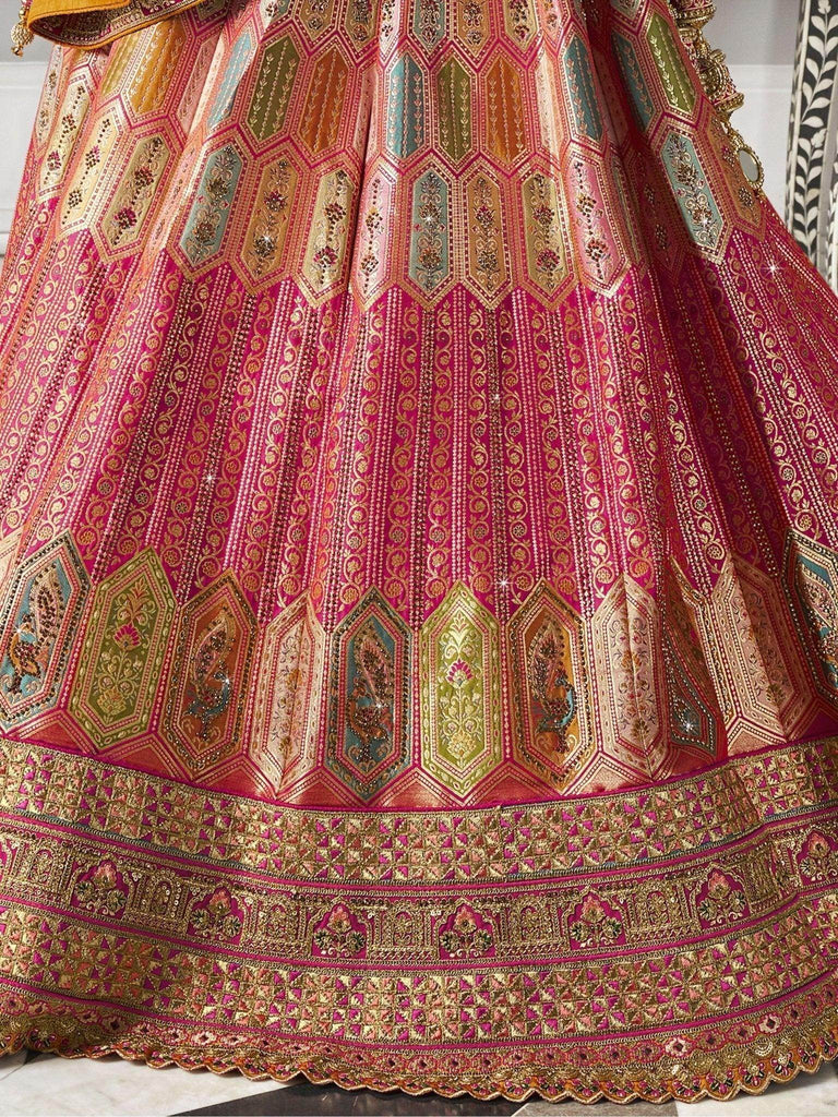 Magnetic Mustard Embroidered Silk Wedding Lehenga Choli With Dupatta - Ethnic Plus In