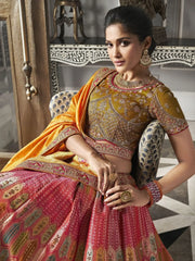 Magnetic Mustard Embroidered Silk Wedding Lehenga Choli With Dupatta - Ethnic Plus In