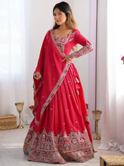 Magnetic Red Coding Work Crepe Silk Designer Lehenga Choli - Ethnic Plus In