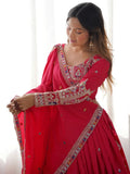 Magnetic Red Coding Work Crepe Silk Designer Lehenga Choli - Ethnic Plus In